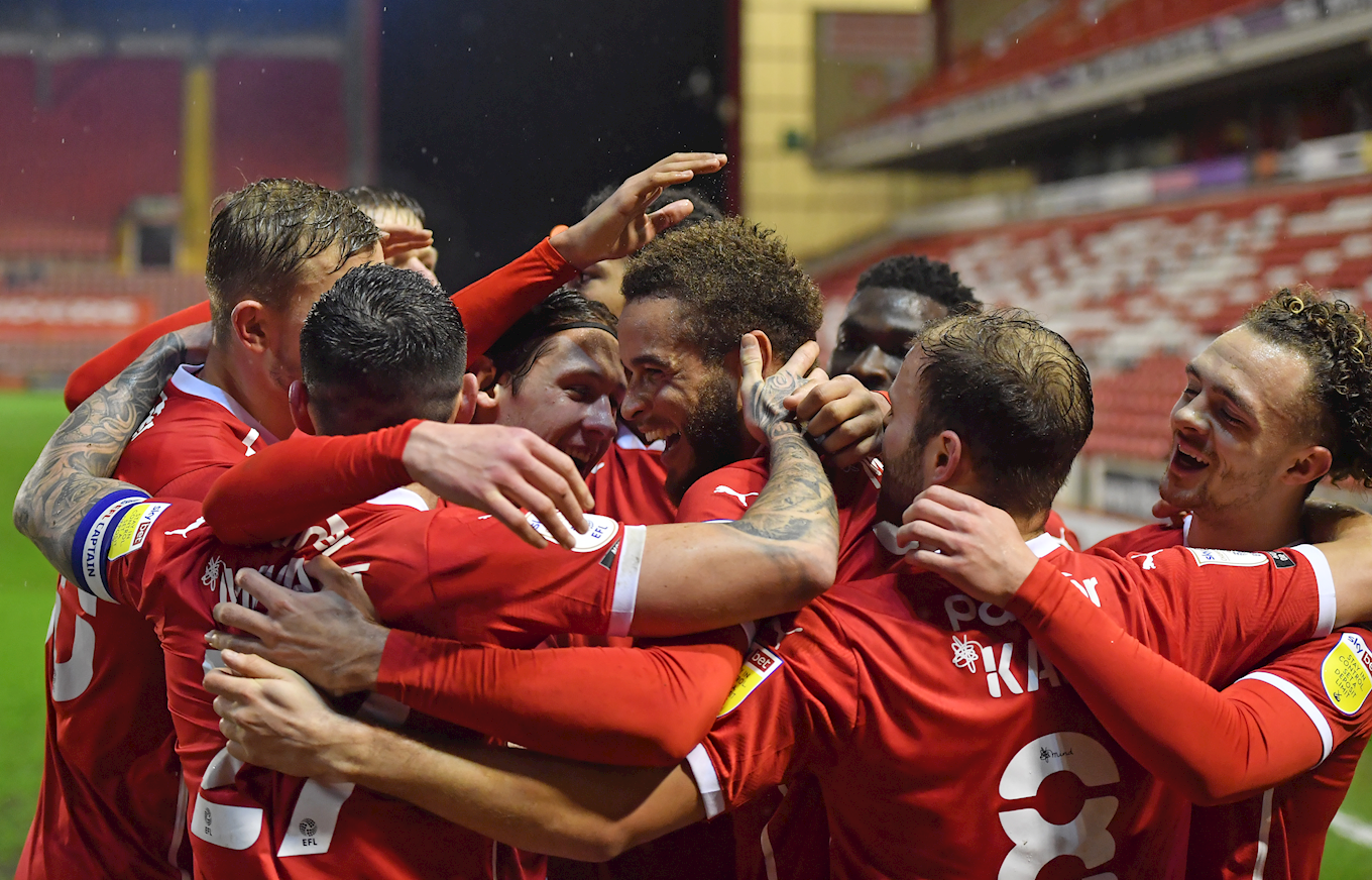 The Reds celebrate going ahead against Blackburn Rovers