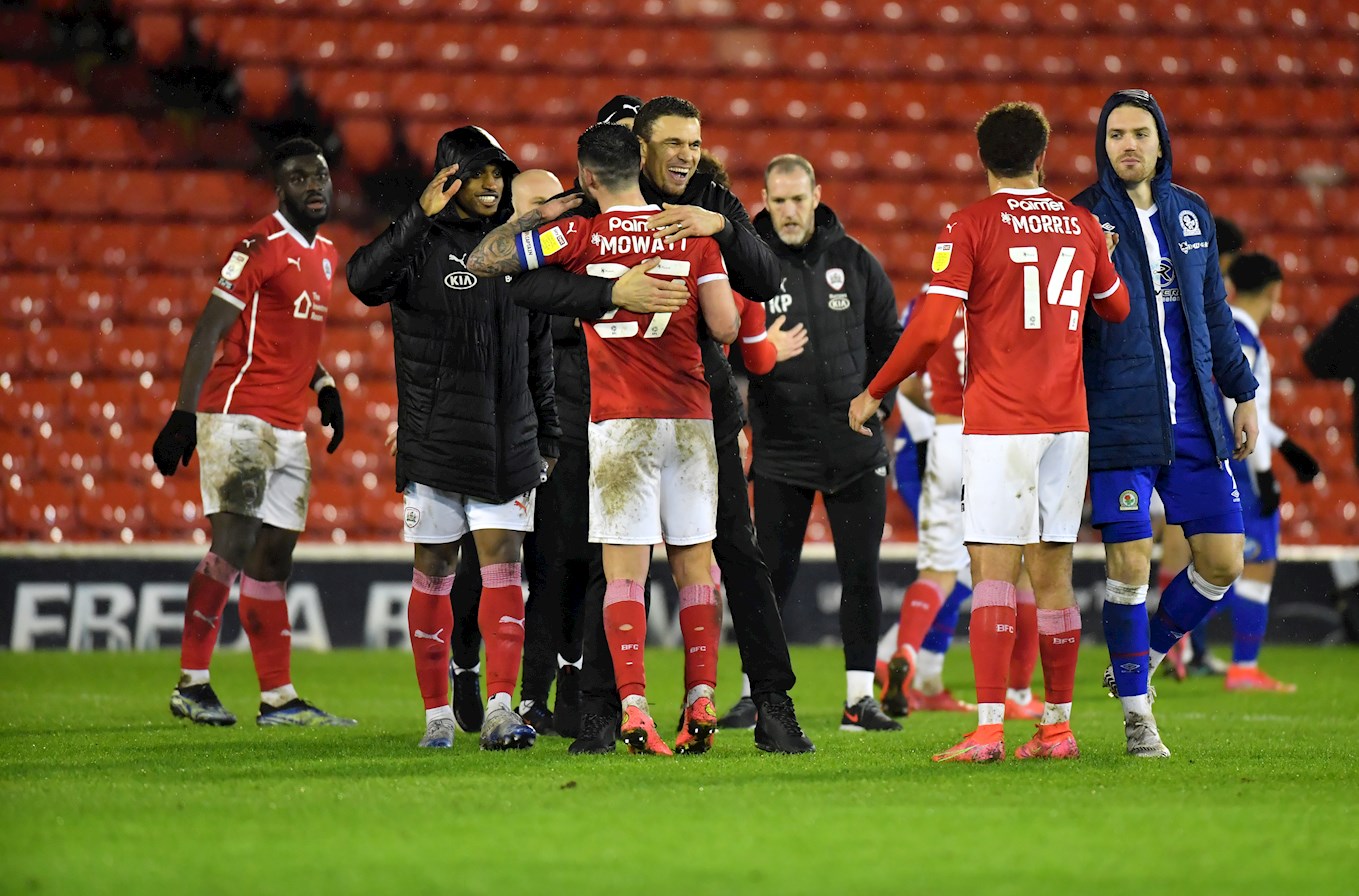 Valérien Ismaël embraces Alex Mowatt after our victory over Blackburn Rovers