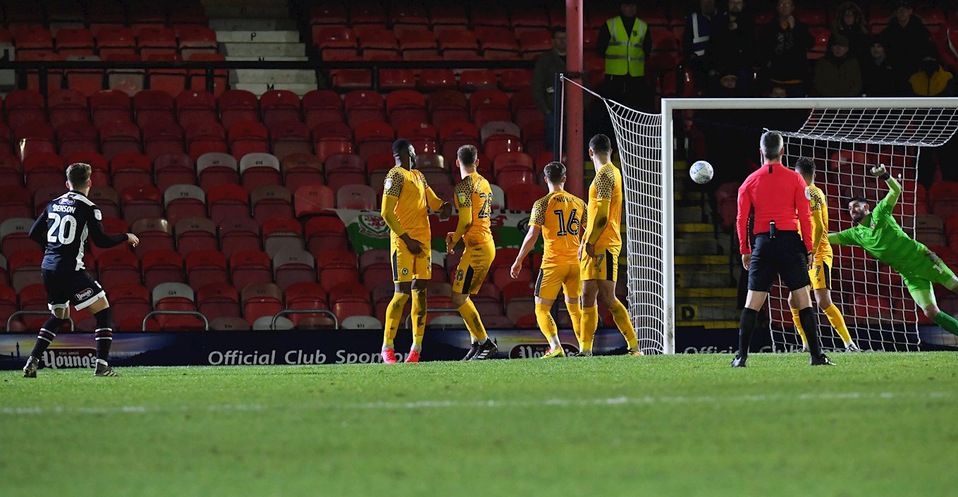 Josh fires home a free-kick against Newport County