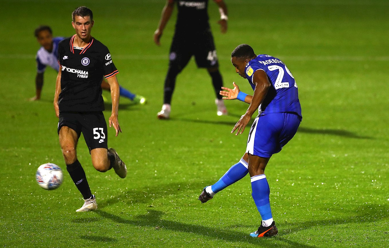 Victor Adeboyejo scores against Chelsea in the EFL Trophy