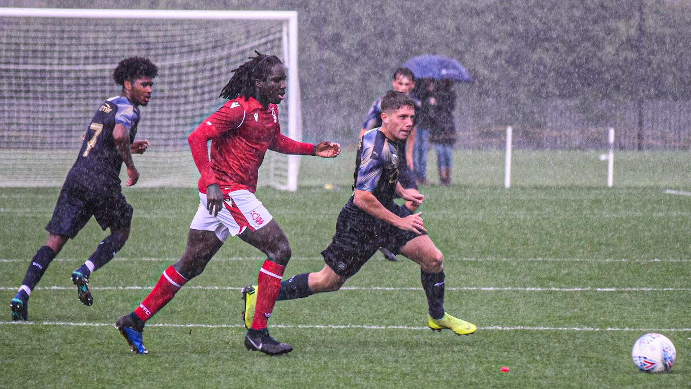 Aiden Marsh in the driving rain against Nottingham Forest U23s